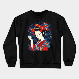 Geisha with Flowers Retro Comic Book Crewneck Sweatshirt